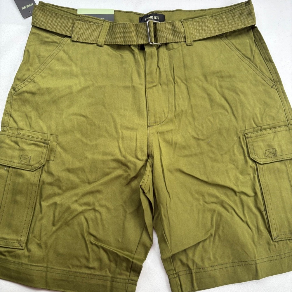 Avenue 1975 Mens Cargo Shorts Olive Green Belted 100% Cotton Size 30‎ NWT